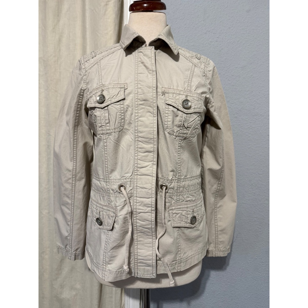 Sonoma Utility Jacket Size S 100% Cotton Womens Tan Khaki Drawstring Waist Cargo